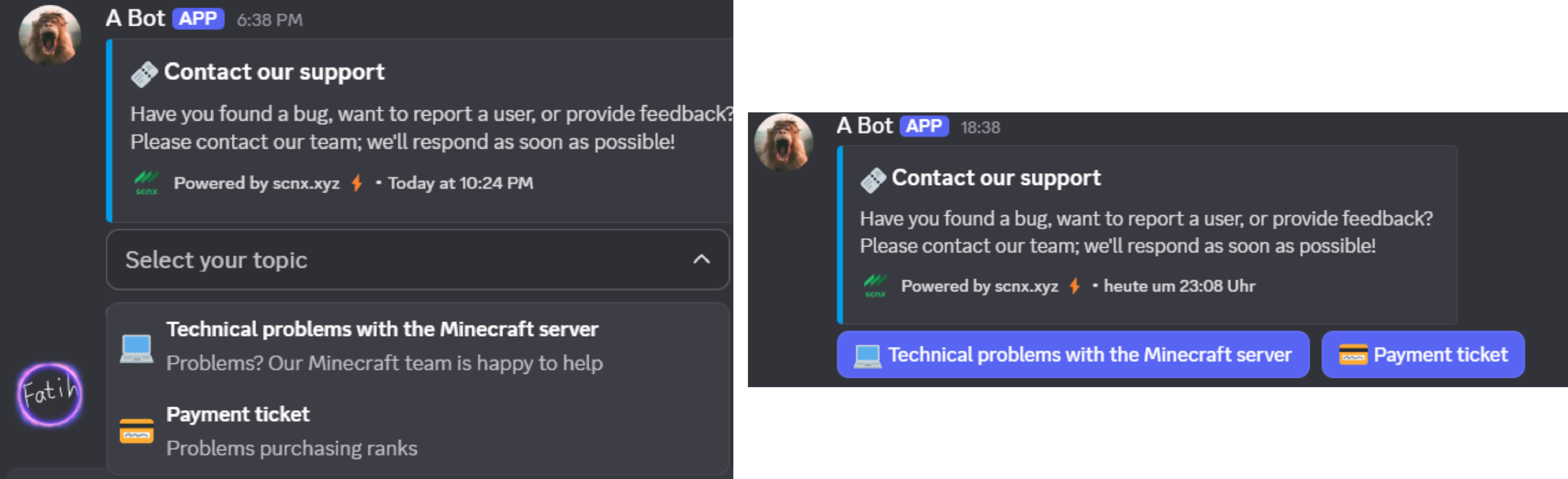 Uno screenshot che mostra diverse configurazioni dei messaggi di apertura in Discord