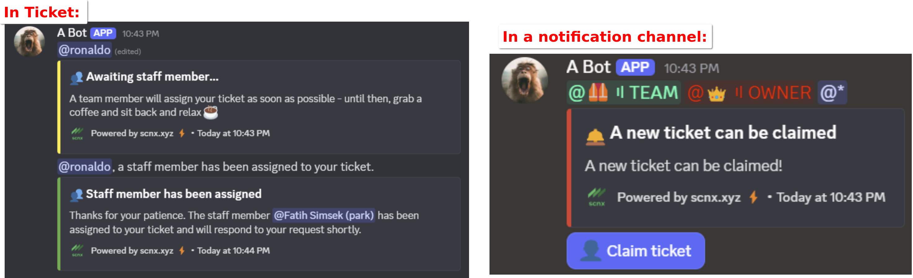 Uno screenshot che mostra diverse configurazioni dei messaggi di apertura in Discord